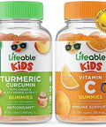 Lifeable Turmeric Curcumin Kids + Vitamin C Kids Gummies Bundle Great Tasting Vitamin Supplement Gluten Gmo Chewable Gummy
