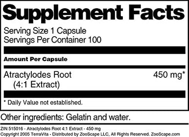 Terravita Atractylodes Root 4:1 Extract - 450 Mg (100 Capsules, Zin: 515016)
