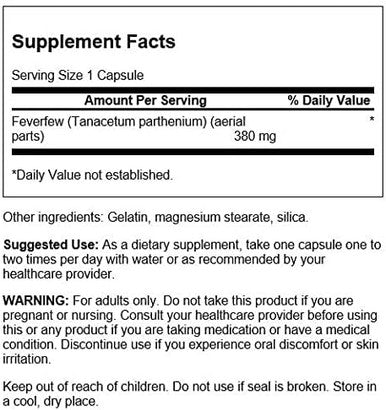 Swanson Feverfew 380 Milligrams 100 Capsules (2 Pack)