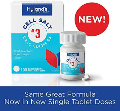 Hyland'S Cell Salt No. 3 Calc Sulph 6X Tablets Cold Relief Natural Homeopathic Relief Of Colds Sore Throat Acne Quick Dissolving Tablets 100 Count