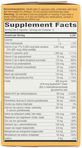 Nature'S Way Alive Max6 Potency Adult Complete Multivitamin, With Vitamins A,C, E & B-Vitamins Including Methyl B12 & Folate, Supports Energy Metabolism, No Added Iron, 90 Capsules (Packaging May Vary)