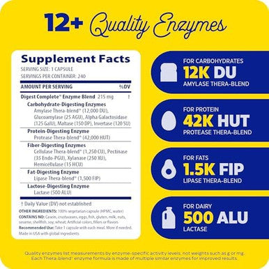 Enzymedica Digest Fullrange Everyday Digestive Enzymes Fastacting Gas & Bloating Relief 240 Count