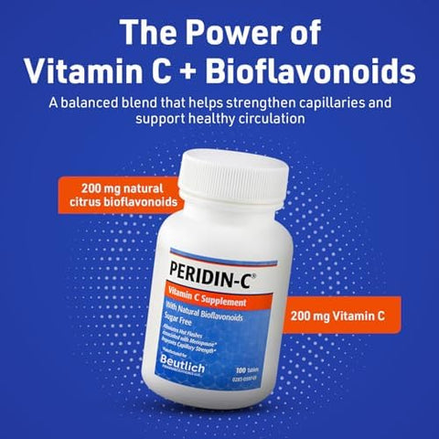 PeridinC Vitamin C Supplement with Citrus Bioflavonoids Daily Antioxidant Support Gentle SugarFree GlutenFree Formula EasytoSwallow Tablets 100 Count