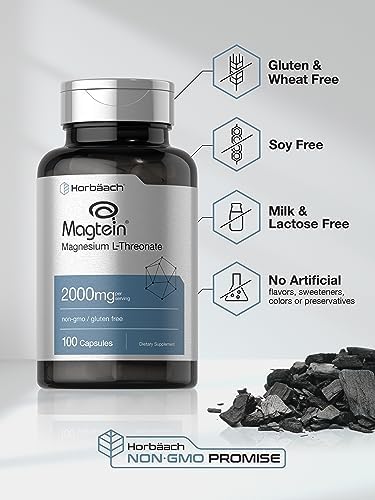 Horbaach Magtein Magnesium LThreonate 2000mg Supplement 100 Capsules for Men and Women NonGMO and Gluten Free