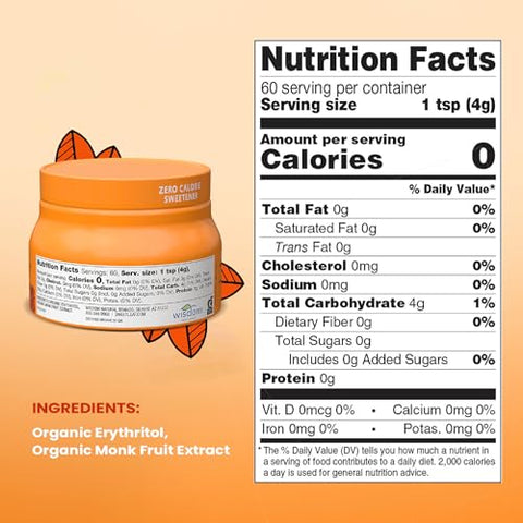 SweetLeaf Organic Monk Fruit Sweetener, Granular - Keto Friendly Natural Sugar Substitute for Coffee, Tea, and Baking, Zero Calorie, Organic Monk Fruit, Non GMO, Sugar Free - 8.47 Oz Jar (Pack of 6)