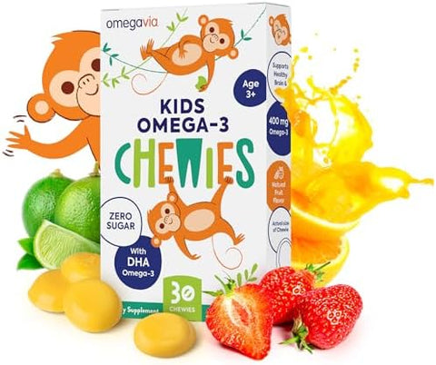 Omegavia Omega 3 Gummies Ultrahigh Dha Chewable Gel Gummy Omega 3 For Kids Supports Brain & Eye Health Sugar Natural Fruit Flavor Kids Omega 3 Fish Oil Gummies (30 Count)