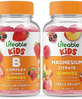 Lifeable B Complex Kids + Magnesium Citrate Kids Gummies Bundle Great Tasting Vitamin Supplement Gluten Gmo Chewable Gummy