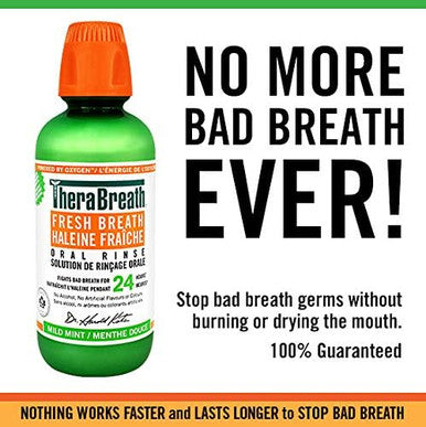 TheraBreath Fresh Breath Oral Rinse Mild Mint Fights Bad Breath Certified Vegan Gluten Free and Kosher 473ml