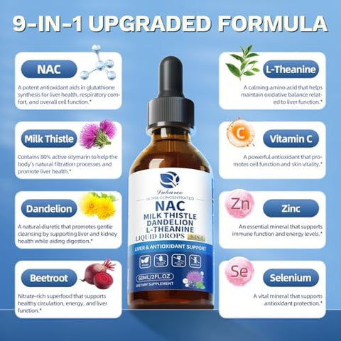 Lukaree Nac Supplement 600Mg W/Milk Thistle Liposomal Nac Nacetyllcysteine Liquid Drops W/Selenium For Liver & Lung Healthantioxidants Brain Wellness & Immune Support Ultraconcentrated 2Oz