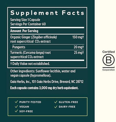 Gaia Herbs Ginger Supreme Supports Healthy Digestion And Relieves Occasional Nausea With Organic Ginger Root And Turmeric Root 60 Vegan Liquid Phytocapsules (60Day Supply)