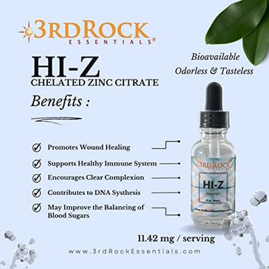 Hi-Z Zinc Immune Support Supplement All Natural Liquid Zinc Supplement Dietary Supplement All Natural Personal Care (1 Fl Oz 120 Servings)