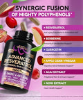 Nutraharmony Resveratrol Supplement - 19-In-1 Organic Polyphenol Complex - Noni Extract Berberine Quercetin Apple Cider Vinegar Acai - Made In Usa - Antioxidant & Heart Health Support 120 Capsules