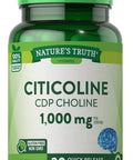 Citicoline 1000mg | 30 Capsules | CDP Choline | Non-GMO & Gluten Supplement | by Natures Truth