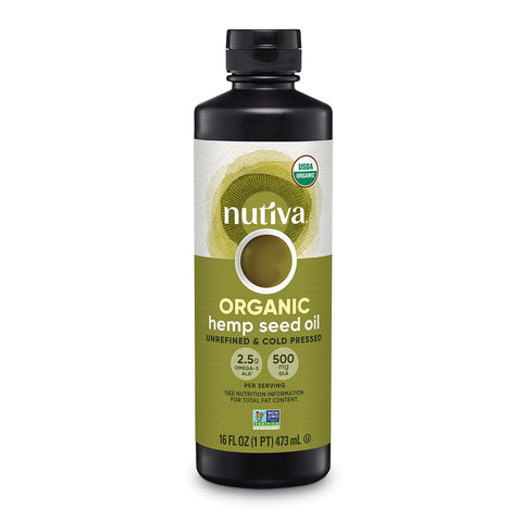 Nutiva Organic Cold-Pressed Unrefined Raw Hemp Seed Oil, 24 Ounce, USDA Organic, Non-GMO, Whole 30 Approved, Vegan, Gluten-Free & Keto, Rich In Omega 3 & 6 Fatty Acids