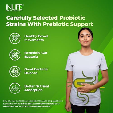 Inlife Prebiotic And Probiotic Supplement For Gut Health Lactobacillus Bacteria Probiotics For Women Men 60 Capsules