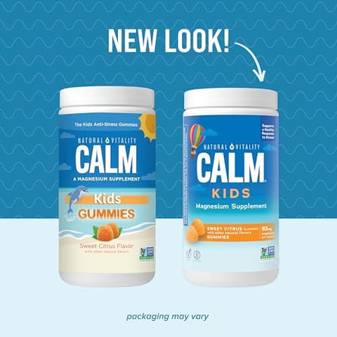 Natural Vitality CALM Kids Magnesium Supplement Gummies Gummies for Balanced Mood Supports Healthy Development Gluten Vegan Sweet Citrus Flavored 60 Gummies