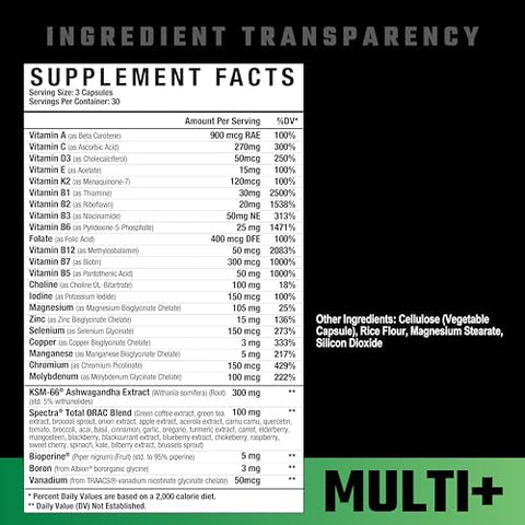 Axe & Sledge Multi Plus Multivitamin 24 Bioavailable Vitamins & Minerals Ashwagandha Multivitamin For Women And Men For Daily Nutritional Support 90 Capsules 30 Servings