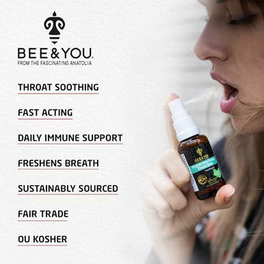 Bee And You Bundle Propolis Extract Raw Honey Throat Spray And Cough Syrup W/Vitamin C Soothing Honey Immune Support Supplement Sore Throat Relief