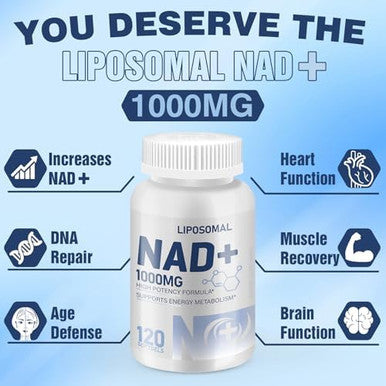 Pure Liposomal Nad+ Supplement 1000Mg, High Nad Potency, High Absorption, Boost Energy And Dna Repair, Aging Defense And Brain Function 120 Softgels