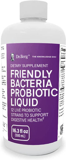 Dr. Berg's Friendly Probiotic Liquid Supplement Drink Mix w/ 12 Live Probiotics Strains & Lactobacillus Acidophilus - Digestive Health, Immune System & Gut Support for Men Women & Kids -1 Month Supply