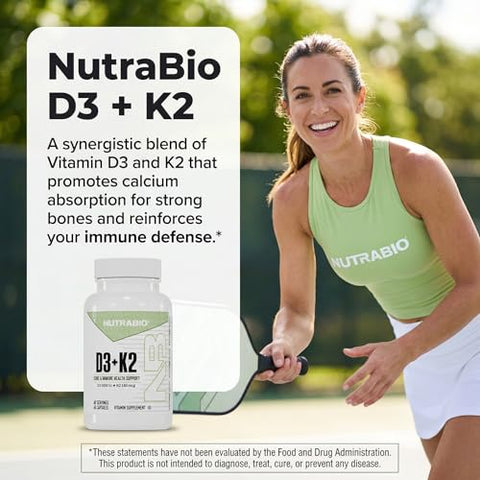 Nutrabio Vitamin D3 K2 5000 Iu D3 As Cholecalciferol With Vitamin K2 As Mena-Q Mk7 (180Mcg) Support Bone And Heart Health Non-Gmo Gluten Free Lactose Free 60 Vegetable Capsules