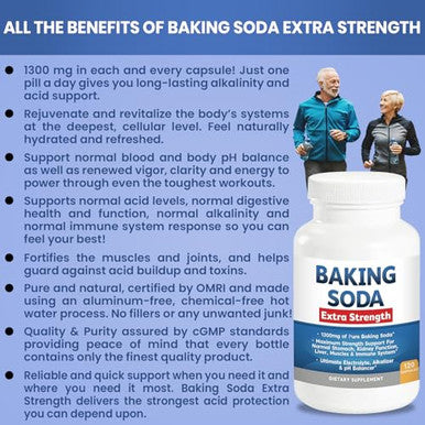 Kidney Restore Baking Soda Aluminum Free 1300Mg Per Pill Extra Strength Organic Use Pure Baking Soda Capsules For Health & Wellness. Baking Soda Tablets 120 Pills