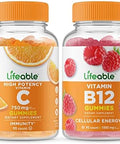 Lifeable Vitamin C 750Mg + Vitamin B12 Gummies Bundle Great Tasting Vitamin Supplement Gluten Gmo Chewable Gummy