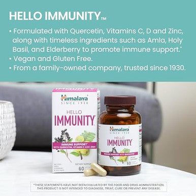 Himalaya Hello Immunity With Quercetin Vitamin C Vitamin D Zinc Amla Elderberry & Holy Basil For Daily Immune Support Vegan Gluten 60 Capsules 1 Month Supply
