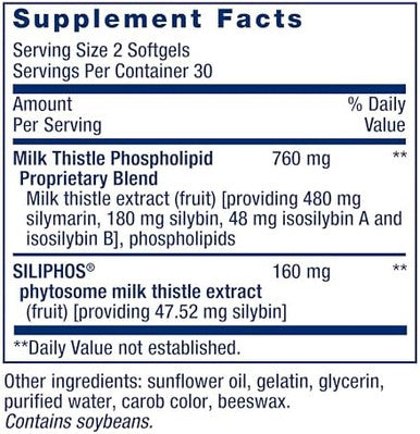 Life Extension Advanced Milk Thistle, Silymarin, Silybin, Phospholipids, Promotes Healthy Liver Function, Gluten-Free, Non-Gmo, 60 Softgels