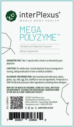 Interplexus Megapolyzyme Full Spectrum Vegetarian Digestive Enzymes With Bromelain For Gastrointestinal Support Dairy Soy 60 Capsules (60 Servings)
