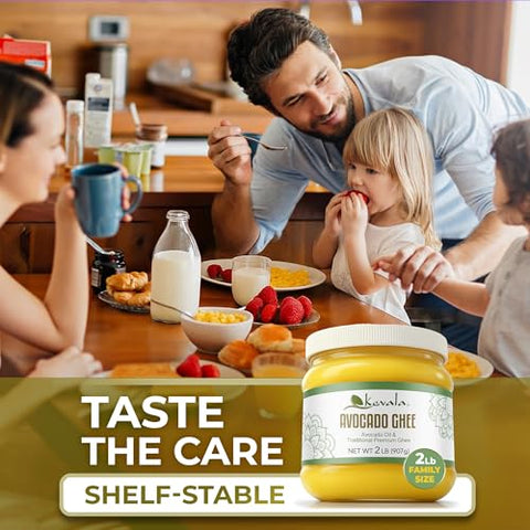 Kevala Avocado Ghee - Made with Grass Fed CowsÃ¢â‚¬â„¢ Milk, Blend of Cold-Pressed Avocado Oil and Ghee, Unsalted Spread for Toast and Wraps with no Preservatives, Great for Keto and Low-Carb Diets, 2 lb