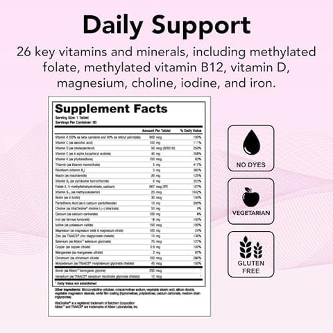 Theralogix Essentia Multivitamin for Women 90Day Supply Women's Daily Multivitamin Supports Immune Health and Bone Health Includes Vitamin C Vitamin D Zinc and More NSF Certified 90 Tablets