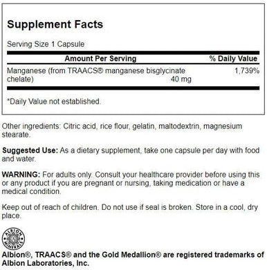 Swanson Albion Chelated Manganese Glycinate 40 Milligrams 180 Capsules (3 Pack)
