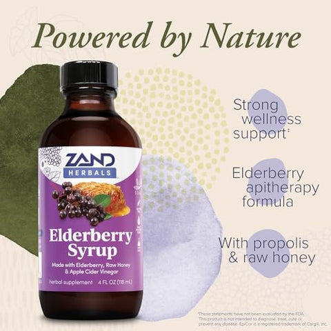 Zand Herbals Elderberry Syrup - Wellness Support With Organic Elderberry Raw Honey Apple Cider Vinegar Propolis Ecea - Non-Gmo Gluten 60-Day 23 Servings 4Oz