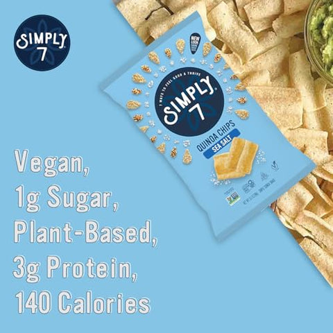Simply 7 Quinoa Chips Sea Salt 3.5oz (Pack of 4) GlutenFree Vegan Snack PlantBased Crunchy Chips NonGMO Low Calorie NutFree Healthy Vegetable Snack Alternative