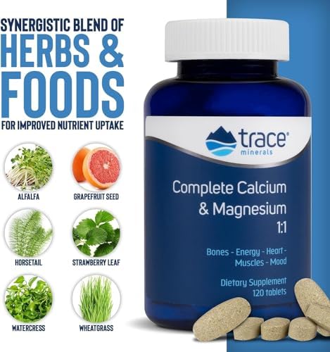Trace Minerals Complete Calcium and Magnesium 1: 1 Dietary Supplement for Bone Health and Energy Support Mineral Supplement to Aid Immune Health Formula with Sea Minerals 120 Tablets (30 Servings)