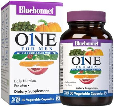 Bluebonnet Nutrition One For Men Whole Foodbased Multiple Daily Nutrition Nongmo Vegetarian Friendly Kosher Gluten Soy Dairy Iron 60 Vegetable Capsules 60 Servings