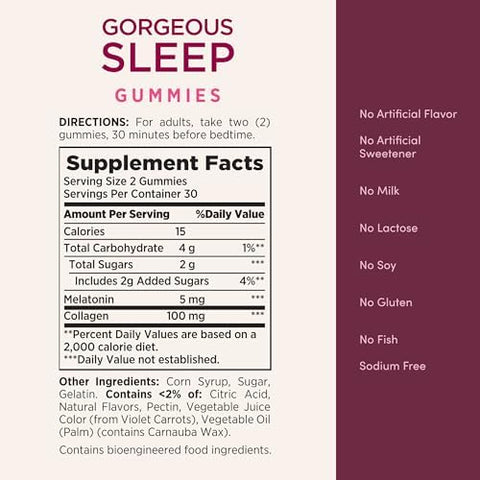 NatureS Bounty Optimal Solutions Gorgeous Sleep Melatonin 5Mg Gummies With Collagen 60 Count Assorted Fruit Flavors 30 Total Servings