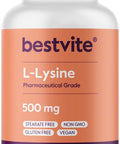 Bestvite L-Lysine 500mg per Capsule (240 Vegetarian Capsules) - No Stearates - No Fillers - No Flow Agents - Vegan - Non GMO - Gluten - No Stearic Acid - No Dicalcium Phosphate