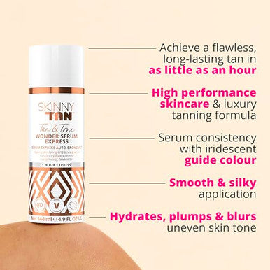 Skinny Tan Tan And Tone Wonder Serum Express - Hydrating Serum With Anti-Aging Q10 Aloe Vera And Vitamin E - 1 Hour Express - 4.9 Oz
