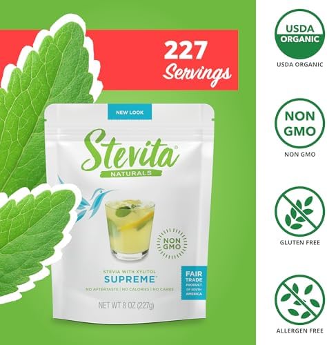 Stevita Stevia with Xylitol Supreme 8 oz Pouch AllNatural Stevia Extract Natural Sweetener No Calories NonGMO Vegan Kosher Keto Paleo Gluten Free ErythritolFree 227 Servings