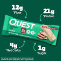 Quest Nutrition Peppermint Bark Protein Bar 21G Protein 4G Net Carb 1G Sugar Gluten Free 12 Count