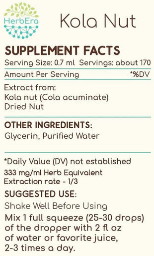 Kola Nut B120 (2pcs) Alcohol-Free Herbal Extract Tincture, Concentrated Liquid Drops Natural Kola nut (Cola Acuminate) Dried Nut (2x4 fl oz)