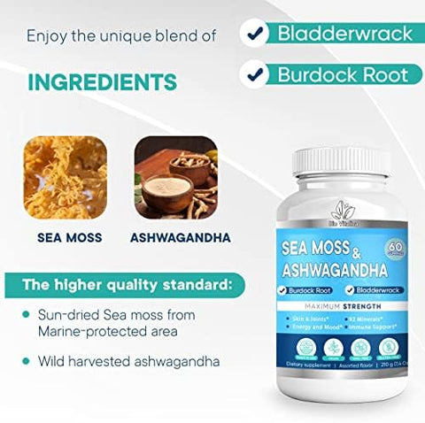 BIO VITALICA Sea Moss Ashwagandha and Sea Moss Gummies (Bundle) Irish sea Moss raw Organic Bladderwrack Burdock Root