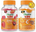 Lifeable Zinc 25Mg Kids + Vitamin C Kids Gummies Bundle Great Tasting Vitamin Supplement Gluten Gmo Chewable Gummy