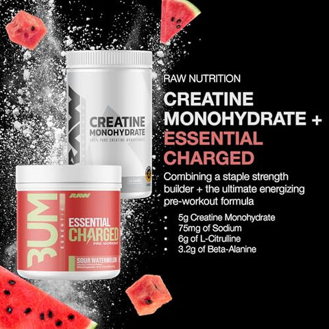 Raw Nutrition Creatine Monohydrate & Charged Sour Watermelon Pre-Workout Powder Bundle