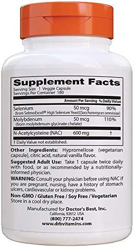 Doctor'S Best Nac Detox Regulators With Seleno Excell Nongmo Vegetarian Gluten&Soy 180 Veggie Caps 180Count