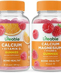 Lifeable Calcium With Vitamin D + Calcium Magnesium Gummies Bundle Great Tasting Vitamin Supplement Gluten Gmo Chewable