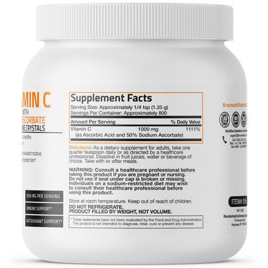 Bronson Buffered Vitamin C Ascorbic Acid Crystals - 1,000 mg 2.2 lbs (1kg)