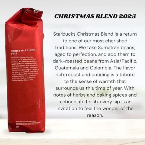 Starbucks Christmas Blend Whole Bean Coffee 16oz, Dark Roast 100% Arabica, Rich Spiced Chocolate & Spruce Notes, Limited Holiday Edition, Bold, Festive Flavor from Sumatra & Latin America